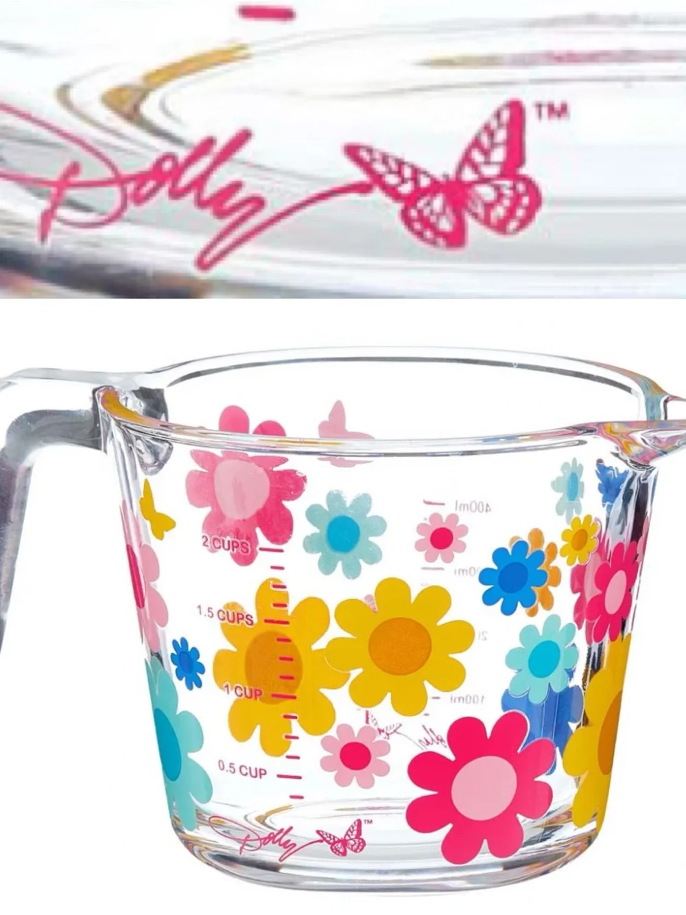 Floral Glass Measuring Cup in Pink, Yellow & Blue - Signature Collection